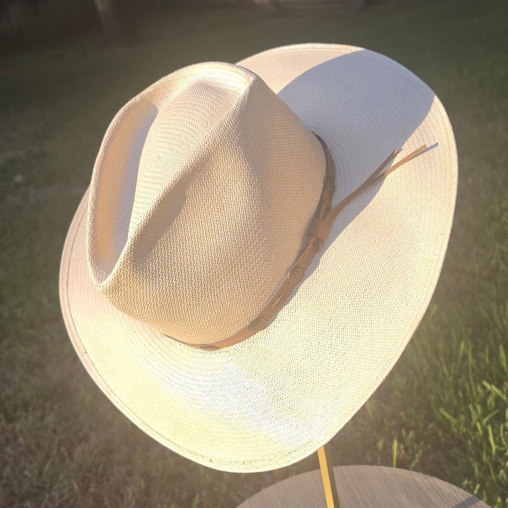 Resistol Oregon Trail Shantung Panama Straw Western Cowboy Hat Natural 7 5/8 L